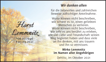 Traueranzeige von Horst Lemmnitz von Trauerkombi Weißenfels