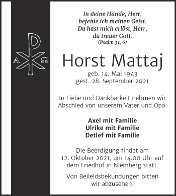 Traueranzeige von Horst Mattaj von Mitteldeutsche Zeitung Halle/Saalkreis