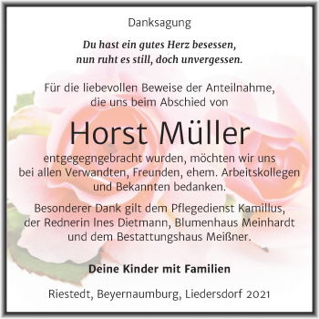 Traueranzeige von Horst Müller von Trauerkombi Sangerhausen