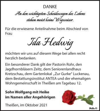 Traueranzeige von Ida Hedwig von Trauerkombi Zeitz