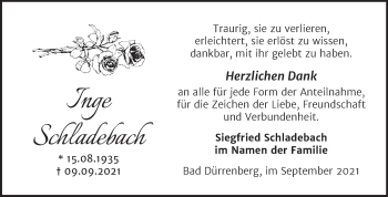 Traueranzeige von Inge Schladebach von Trauerkombi Merseburg