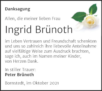 Traueranzeige von Ingrid Brünoth von Trauerkombi Mansfelder Land