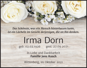 Traueranzeige von Irma Dorn von Mitteldeutsche Zeitung