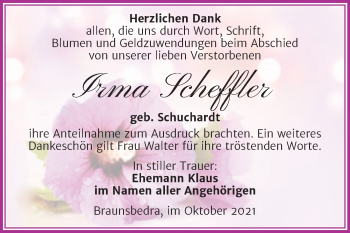 Traueranzeige von Irma Scheff von Trauerkombi Merseburg