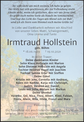 Traueranzeige von Irmtraud Hollstein von Naumburger Tageblatt