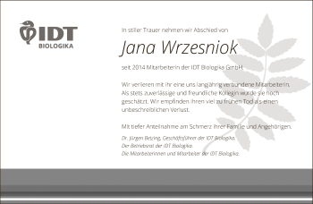 Traueranzeige von Jana Wrzesniok von Mitteldeutsche Zeitung Dessau-Roßlau