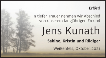 Traueranzeige von Jens Kunath von Mitteldeutsche Zeitung Weißenfels