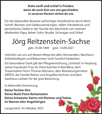 Traueranzeige von Jörg Reitzenstein-Sachse von Trauerkombi Weißenfels