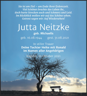 Traueranzeige von Jutta Neitzke von Trauerkombi Bitterfeld