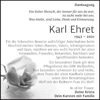 Traueranzeige von Karl Ehret von Trauerkombi Weißenfels