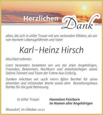 Traueranzeige von Karl-Heinz Hirsch von Trauerkombi Köthen