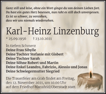 Traueranzeige von Karl-Heinz Linzenburg von Trauerkombi Mansfelder Land
