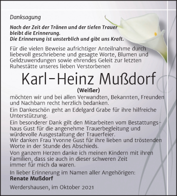 Traueranzeige von Karl-Heinz Mußdorf von Trauerkombi Köthen