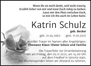 Traueranzeige von Katrin Schulz von Mitteldeutsche Zeitung Halle/Saalkreis