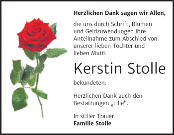 Traueranzeige von Kerstin Stolle von Trauerkombi Dessau