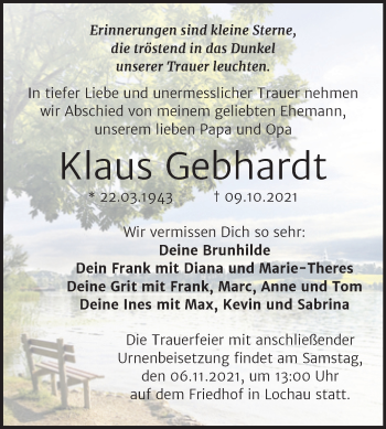 Traueranzeige von Klaus Gebhardt von Super Sonntag Merseburg/Querfurt
