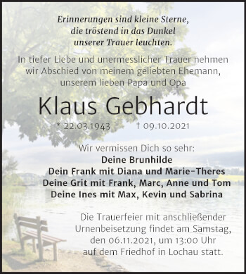 Traueranzeige von Klaus Gebhardt von Trauerkombi Merseburg