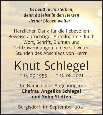 Traueranzeige von Knut Schlegel von Trauerkombi Zeitz