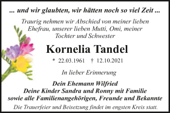 Traueranzeige von Kornelia Tandel von Trauerkombi Dessau