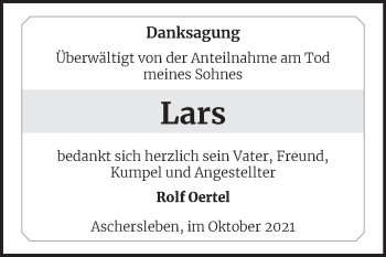 Traueranzeige von Lars  von Trauerkombi Aschersleben