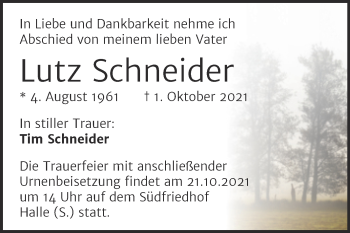 Traueranzeige von Lutz Schneider von Mitteldeutsche Zeitung Halle/Saalkreis