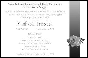 Traueranzeige von Manfred Friedel von Naumburger Tageblatt