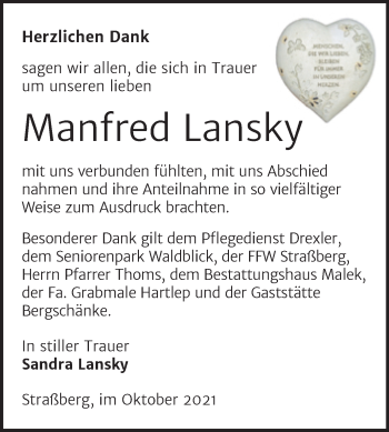 Traueranzeige von Manfred Lansky von Trauerkombi Quedlinburg
