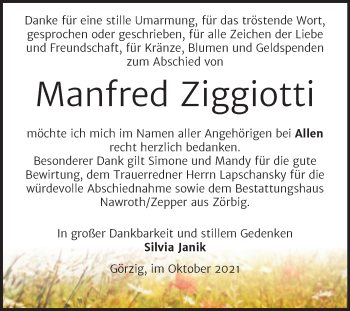 Traueranzeige von Manfred Ziggiotti von Mitteldeutsche Zeitung Halle/Saalkreis