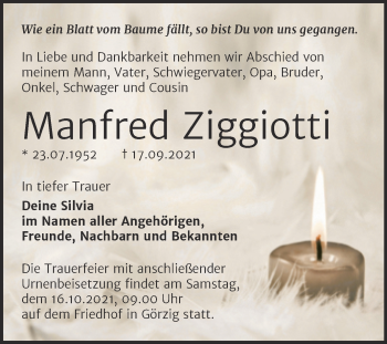 Traueranzeige von Manfred Ziggiotti von Mitteldeutsche Zeitung Halle/Saalkreis
