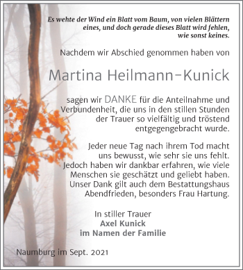 Traueranzeige von Martina Heilmann-Kunick von Naumburger Tageblatt