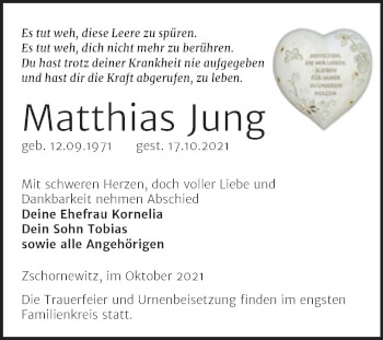 Traueranzeige von Matthias Jung von Trauerkombi Bitterfeld