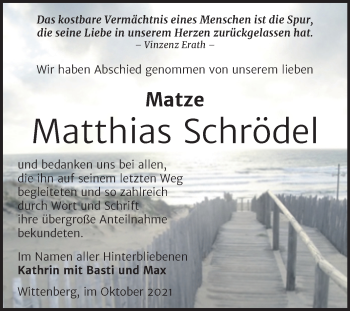 Traueranzeige von Matthias Schrödel von Trauerkombi Wittenberg