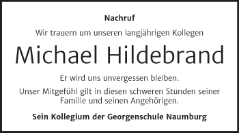 Traueranzeige von Michael Hildebrand von Wochenspiegel Naumburg/Nebra