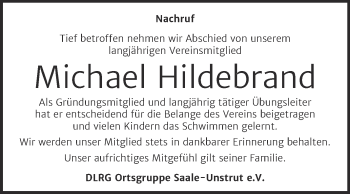 Traueranzeige von Michael Hildebrand von Wochenspiegel Naumburg/Nebra