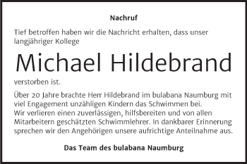Traueranzeige von Michael Hildebrand von Naumburger Tageblatt