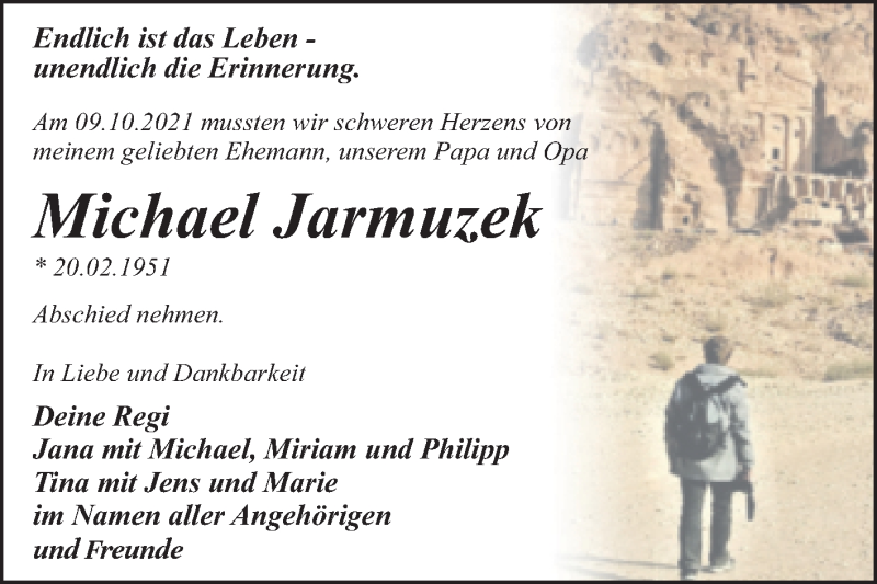  Traueranzeige für Michael Jarmuzek vom 16.10.2021 aus Trauerkombi Dessau