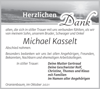 Traueranzeige von Michael Kasselt von Trauerkombi Wittenberg