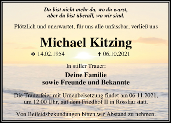 Traueranzeige von Michael Kitzing von Trauerkombi Dessau