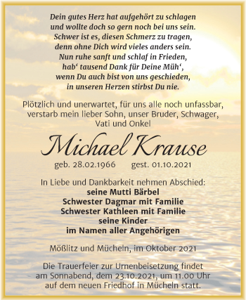 Traueranzeige von Michael Krause von Trauerkombi Merseburg