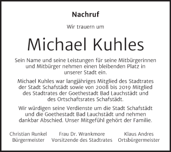 Traueranzeige von Michael Kuhles von Mitteldeutsche Zeitung Merseburg/Querfurt