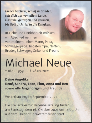 Traueranzeige von Michael Neue von Mitteldeutsche Zeitung Quedlingburg