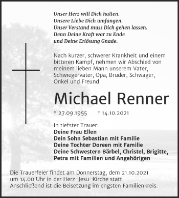 Traueranzeige von Michael Renner von Mitteldeutsche Zeitung Sangerhausen