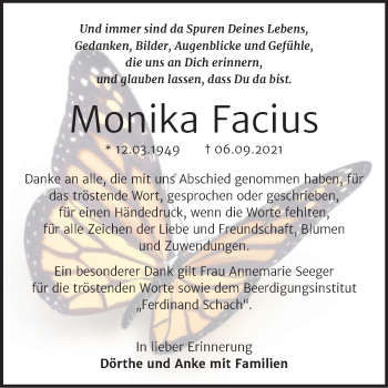 Traueranzeige von Monika Facius von Trauerkombi Wittenberg