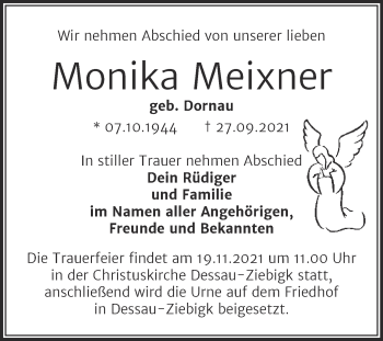 Traueranzeige von Monika Meixner von Trauerkombi Dessau