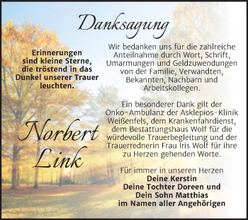 Traueranzeige von Norbert Link von Trauerkombi Weißenfels