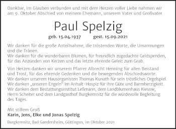 Traueranzeige von Paul Spelzig von Trauerkombi Wittenberg