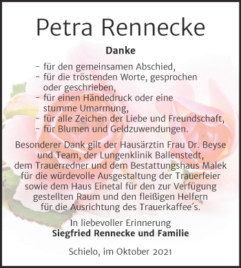 Traueranzeige von Petra Rennecke von Trauerkombi Quedlinburg