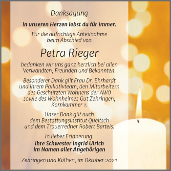 Traueranzeige von Petra Rieger von Trauerkombi Köthen