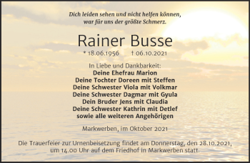 Traueranzeige von Rainer Busse von Trauerkombi Weißenfels