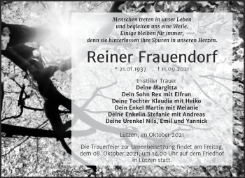 Traueranzeige von Reiner Frauendorf von Trauerkombi Weißenfels